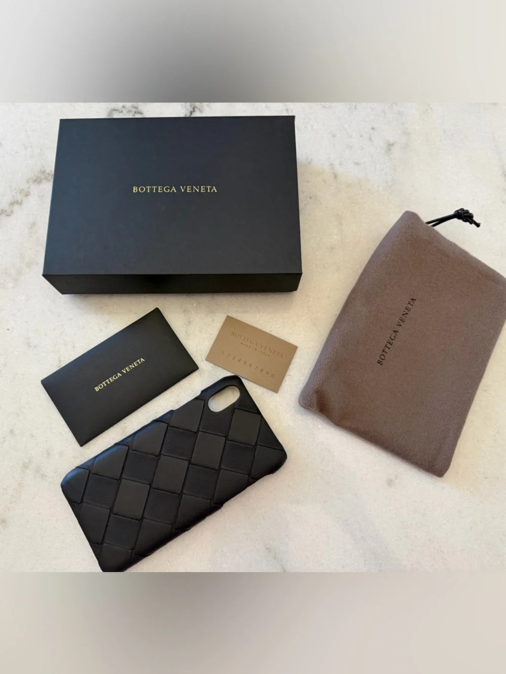 Bottega Veneta brown/Black Intrecciato Leather IPHONE XS Phone Case